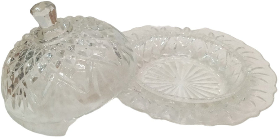 Cheese Ball Glass Covered Dish Antique Pineapple Vintage Starburst Leaf Diamond