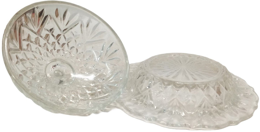 Cheese Ball Glass Covered Dish Antique Pineapple Vintage Starburst Leaf Diamond