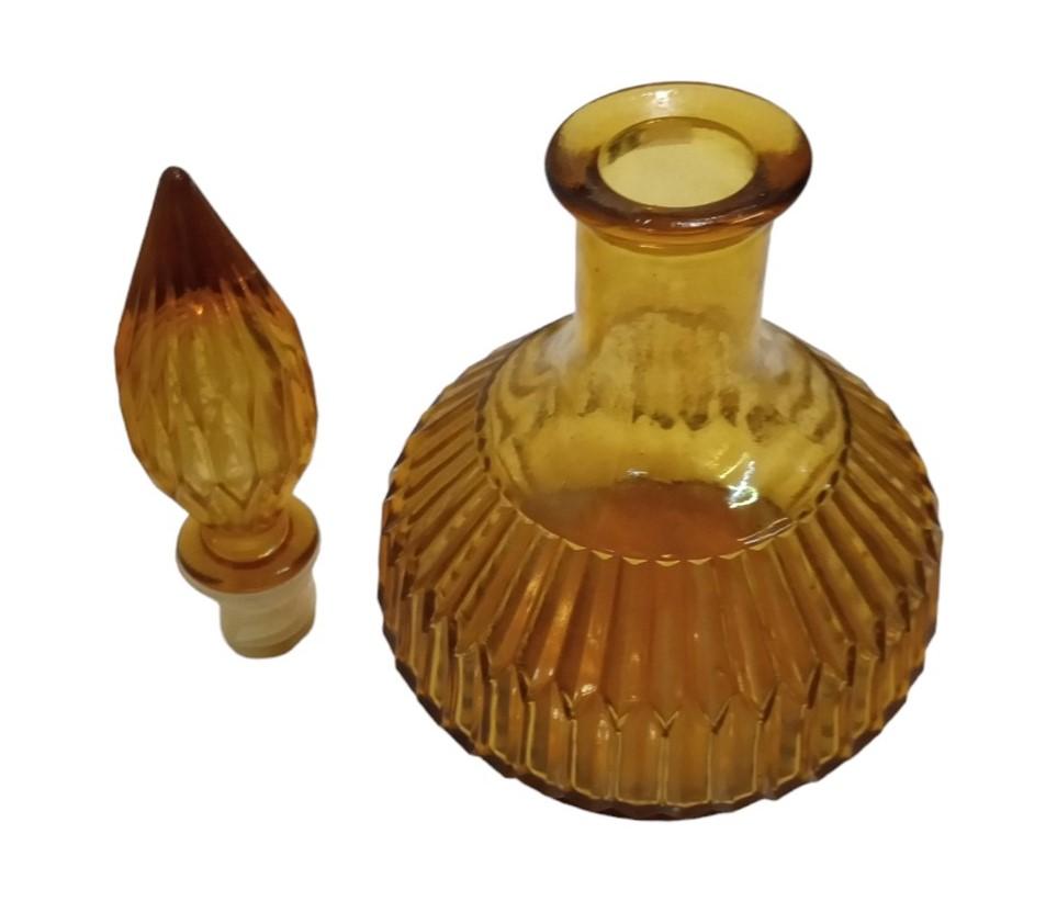 Empoli Amber Glass Decanter Bottle Vintage Antique Collectible Made In Italy