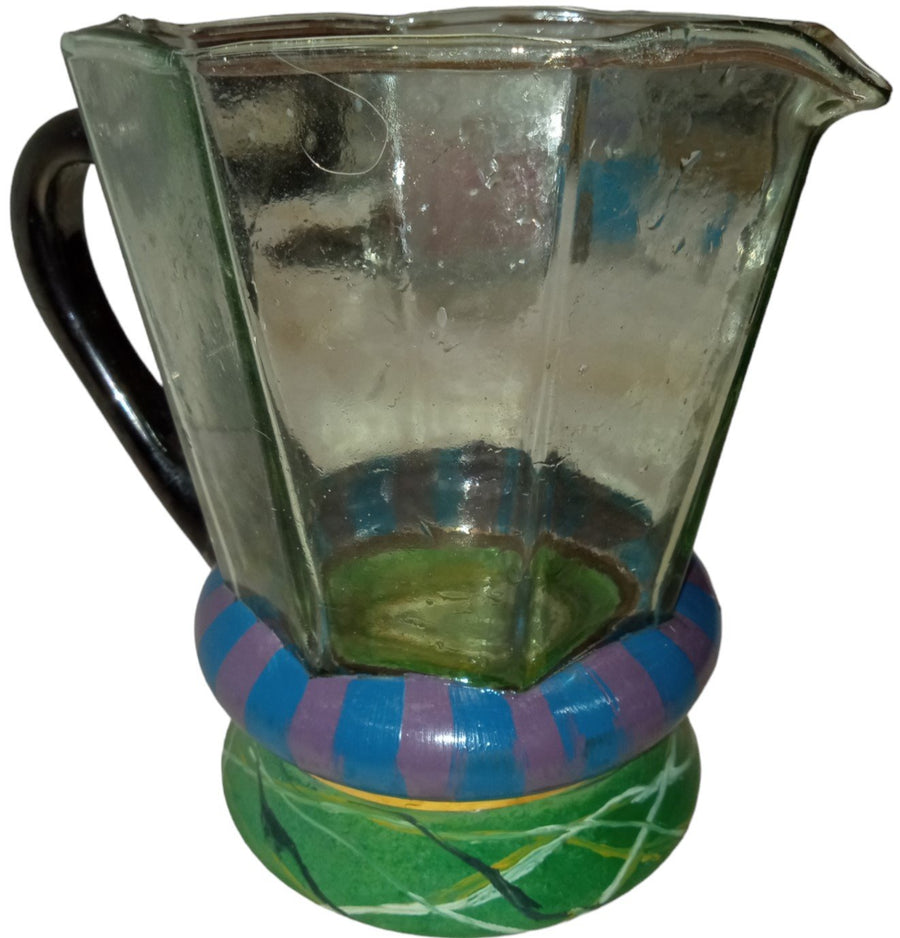 Mackenzie Child Glass Pitcher Vintage Victoria and Richard Octagon Hand Painted