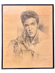 Elvis Presley Drawing Print by and Signed by Robert Stephan Simon Vintage