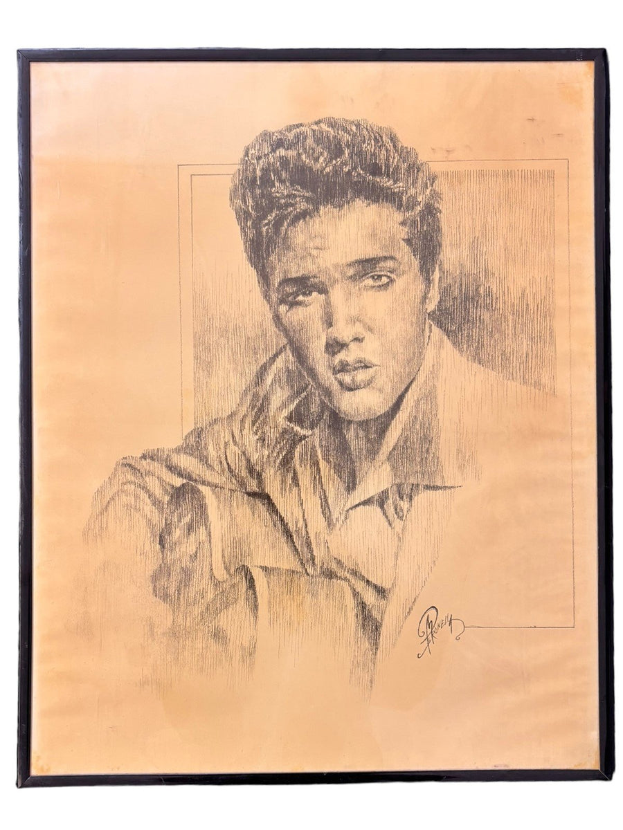 Elvis Presley Drawing Print by and Signed by Robert Stephan Simon Vintage