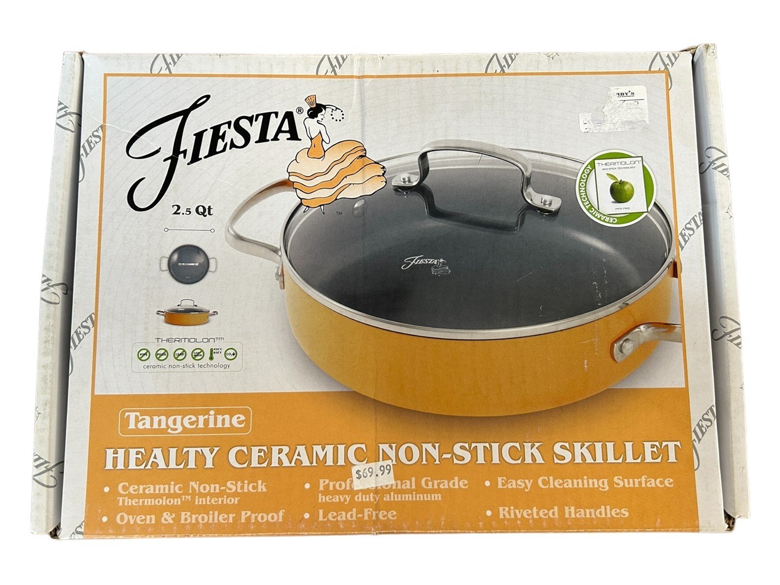 Fiesta - Tangerine Orange Healty Ceramic Nonstick Skillet Retired Homer Laughlin