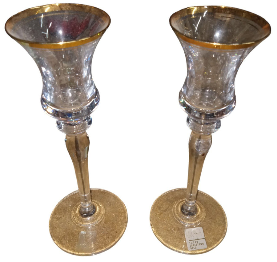 Mikasa Gold Rimmed Candle Holders Antique Jamestown Gold T2703 Vintage Set of 2