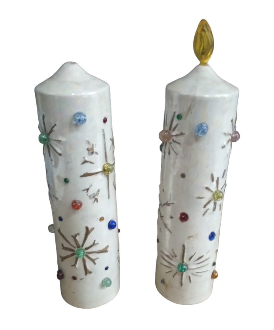 Ceramic Christmas Candles Set Of 2 Vintage Collectible Decorative Festive