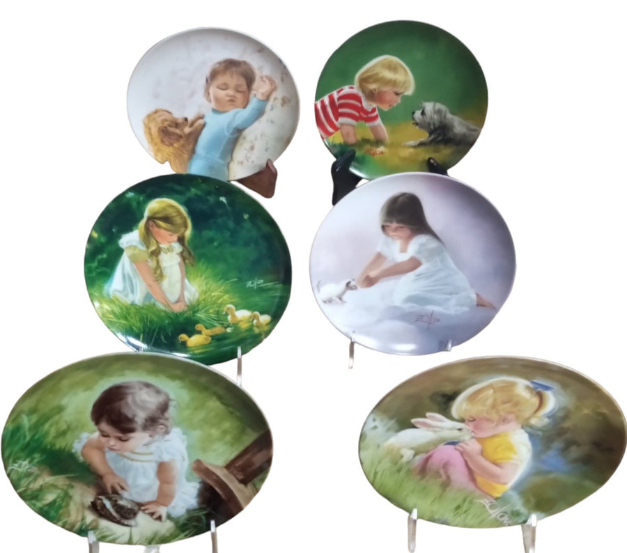 Children and Pets Vintage Collector Plates Artwork by Donald Zolan Set of 6