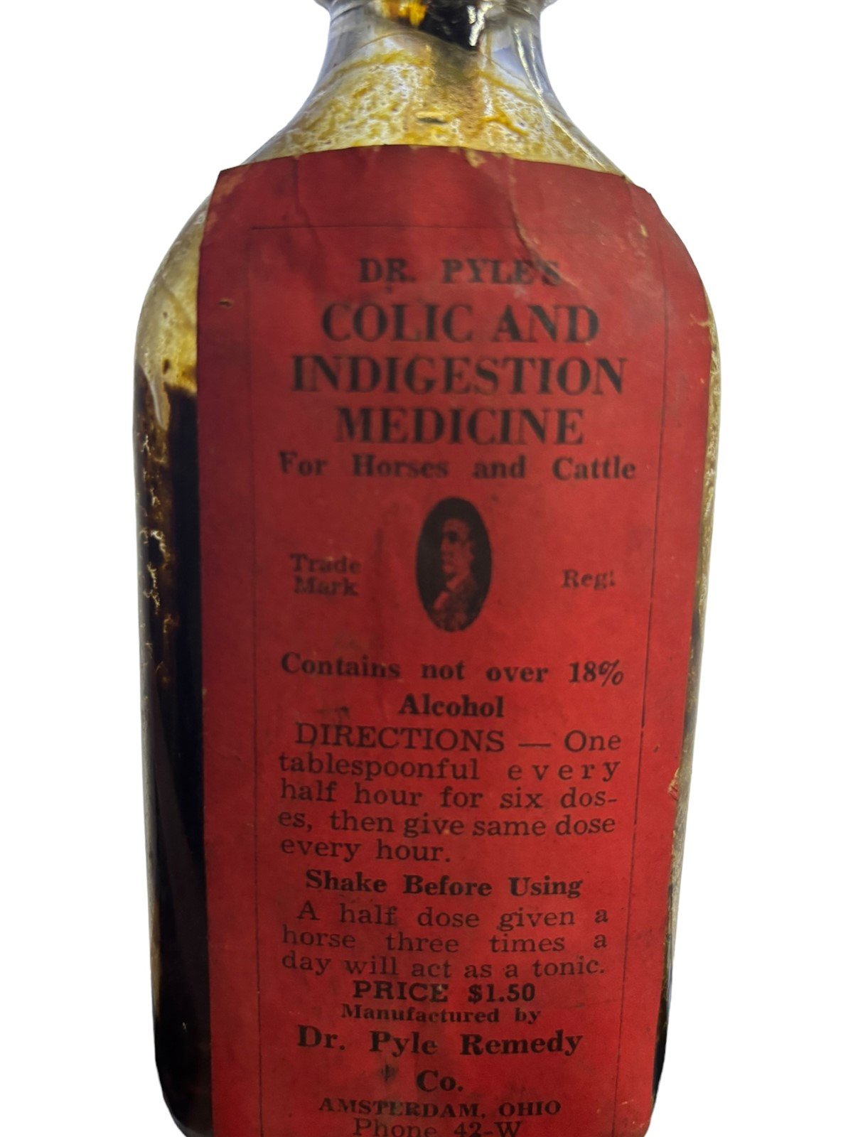 Antique Medicine Bottle Dr. Pyles Colic and Indigestion for Horses and Cattle