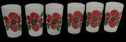 Frosted Pitcher 6 Glasses Antique Washington Vintage Flowers Red Blue Yellow