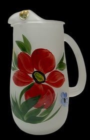 Frosted Pitcher 6 Glasses Antique Washington Vintage Flowers Red Blue Yellow
