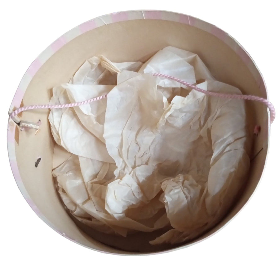 Hat Box Vintage Pink and Beige Stripe with Rope Handle 13" Diameter