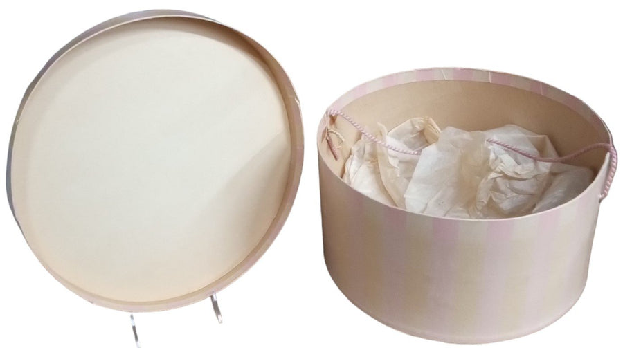 Hat Box Vintage Pink and Beige Stripe with Rope Handle 13" Diameter