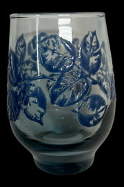 Libbey Juice Glass Antique Blue Eventide Vintage Raised Leaves Set of 4