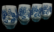 Libbey Juice Glass Antique Blue Eventide Vintage Raised Leaves Set of 4