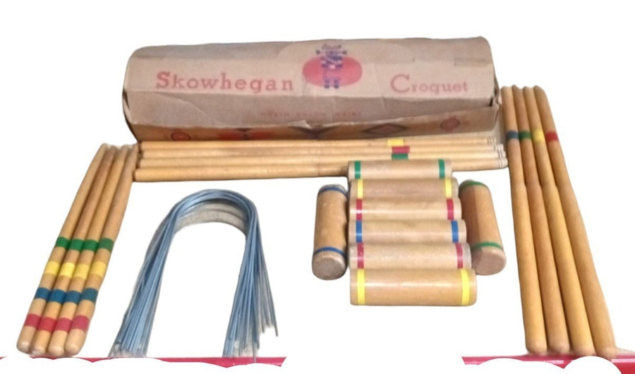 Skowhegan Croquet Set For 8 Players Vintage Collectible Backyard Outdoor Game