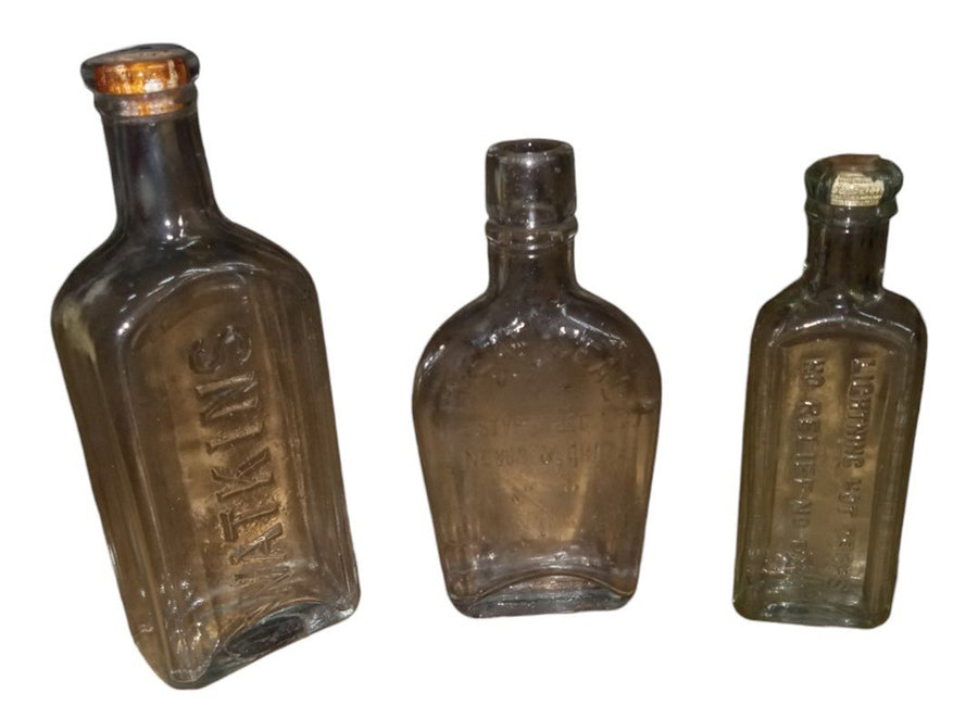 Glass Bottle Lot Set Of 3 Vintage Collectible Nostalgic Kitchenware