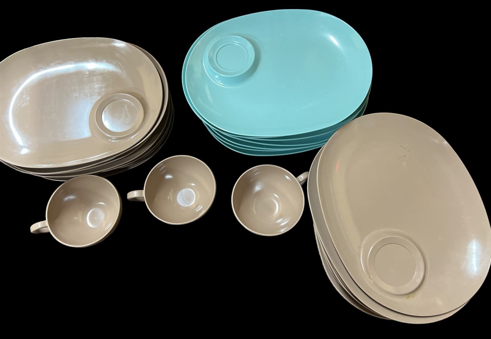 Apolloware Snack Tray Cups Antique Melmac by Alexander Barna Vintage 29 Pieces