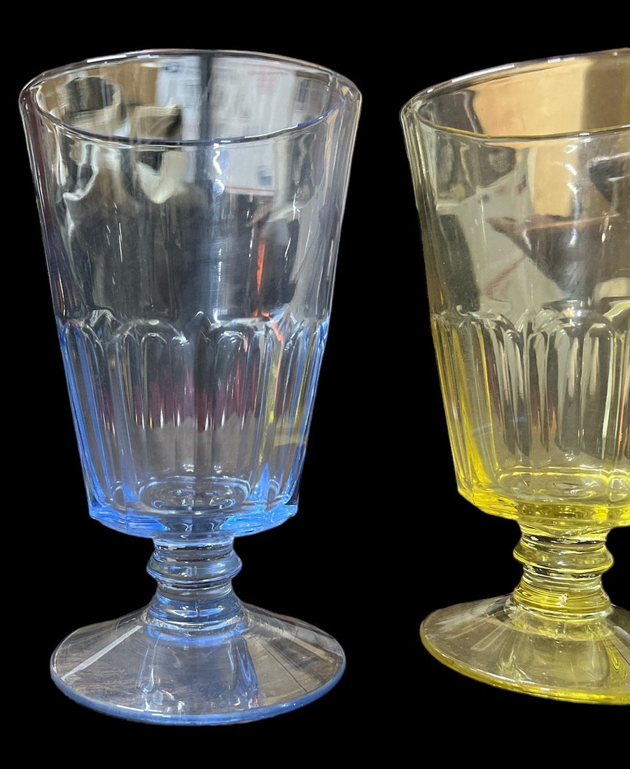 Ice Cream Sundae Glasses Antique Milkshake Vintage Set of 4 2 Blue 2 Yellow