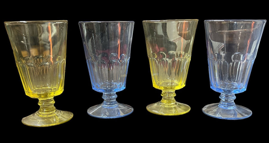 Ice Cream Sundae Glasses Antique Milkshake Vintage Set of 4 2 Blue 2 Yellow
