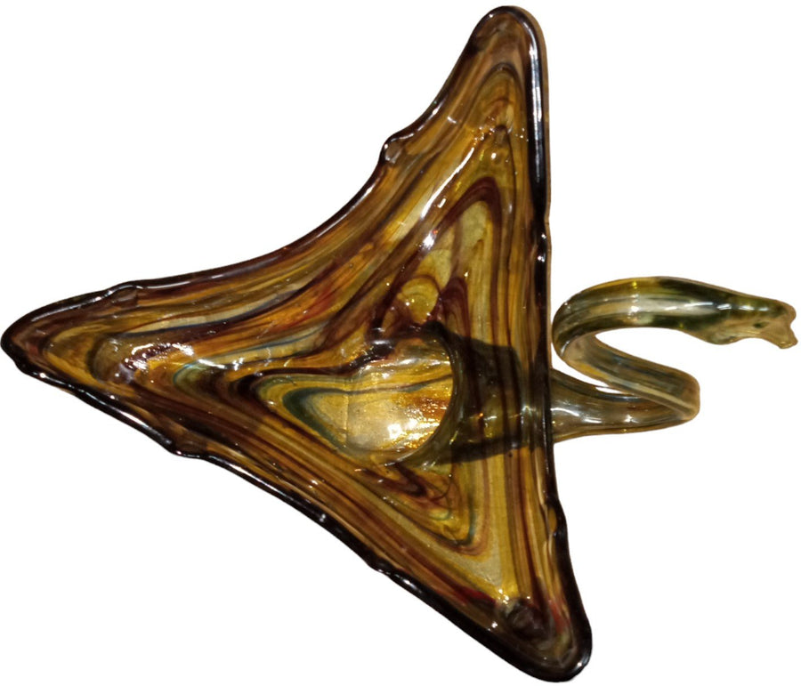 Hand Blown Glass Swan Dish Antique Carnival Glass Vintage Green Brown Swirl