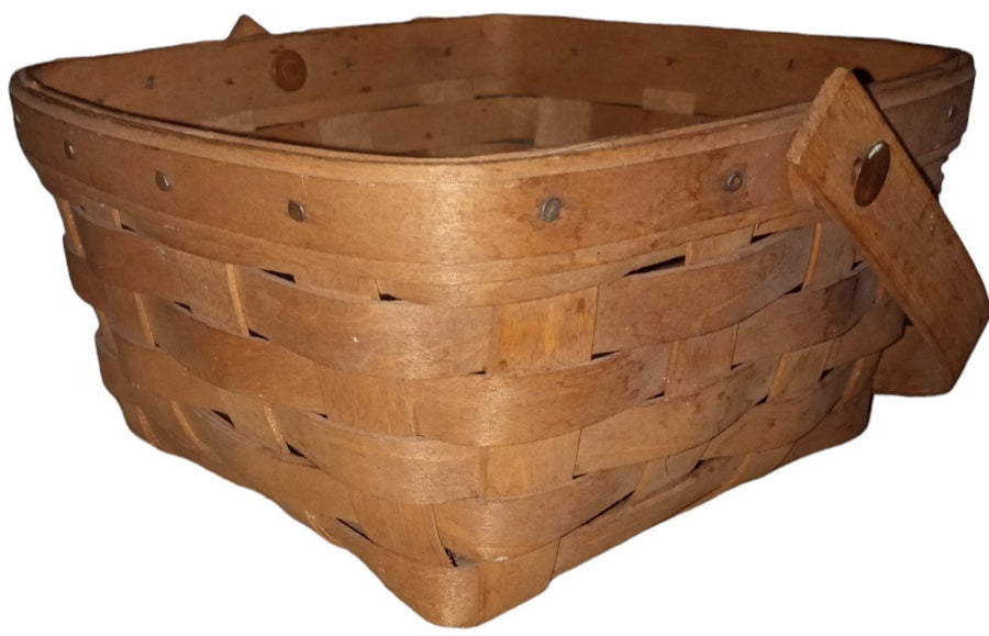 Longaberger Square Basket Vintage Handwoven Moveable Handle Initialed BAH 86