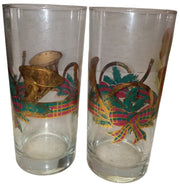 Christmas Glasses  Vintage Poinsettia Set of 2 Culver Yule Horn Set of 2