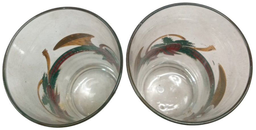 Christmas Glasses  Vintage Poinsettia Set of 2 Culver Yule Horn Set of 2