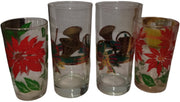 Christmas Glasses  Vintage Poinsettia Set of 2 Culver Yule Horn Set of 2