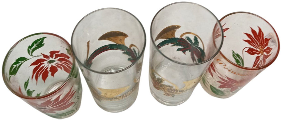 Christmas Glasses  Vintage Poinsettia Set of 2 Culver Yule Horn Set of 2