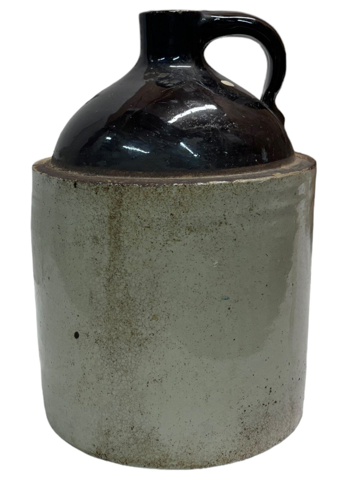 Whiskey Crock Stoneware Jug Dark Brown Top Empty