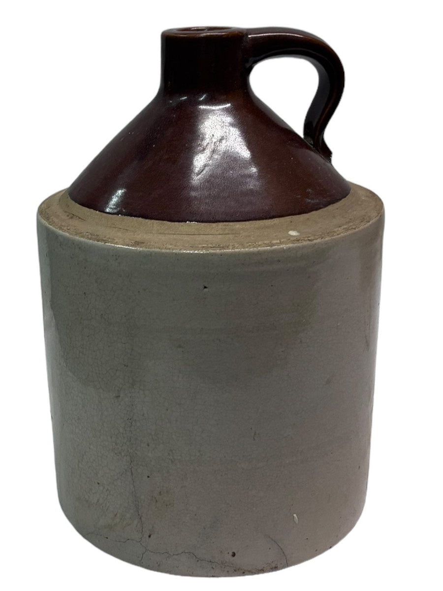 Whiskey Crock Stoneware Jug Brown Top Empty Vintage