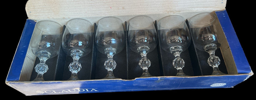 Claudia Wine Glasses Antique Import Associates Vintage Set of 6 Original Box