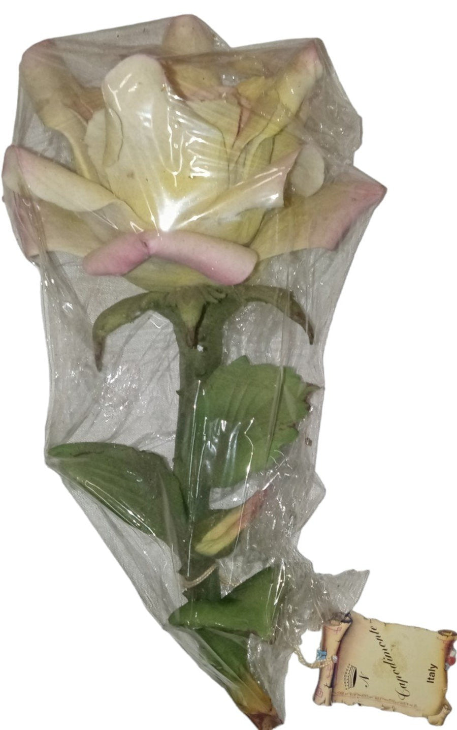 Capodimonte Yellow Flower Pink Center Vintage Porcelain Made Italy Handcrafted