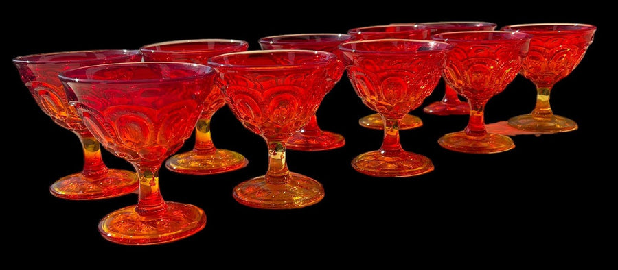 Amberina Moon and Stars Dessert Goblet Antique LE Smith Vintage Set of 10