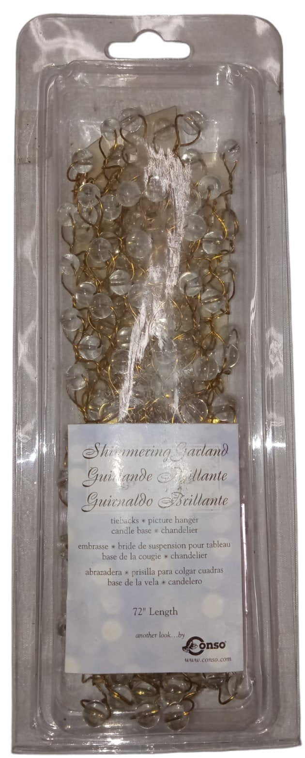 Shimmering Beaded Glass Tieback Vintage Conso Garland Clear 72" Set of 3