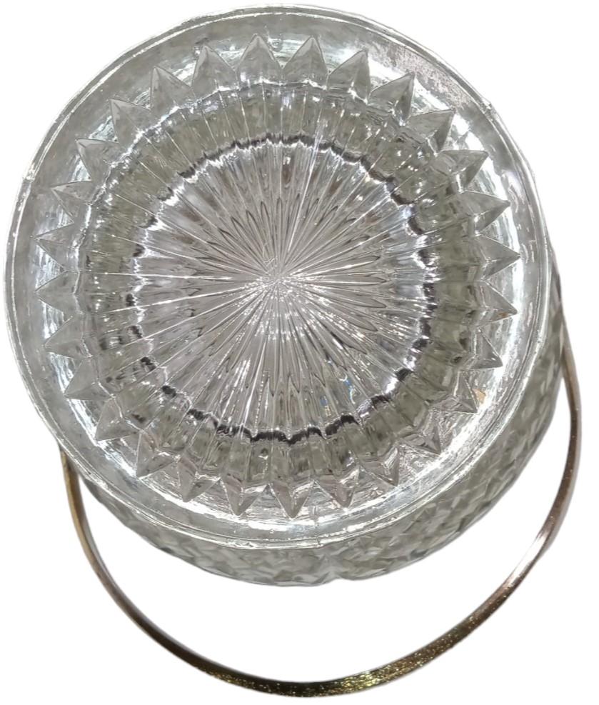 FB Rogers Lead Crystal Ice Bucket Antique Diamond Cut Vintage with Silver Handle