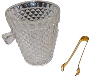 Anchor Hocking Ice Bucket Antique Diamond Cut w/ Brass Tongs Vintage