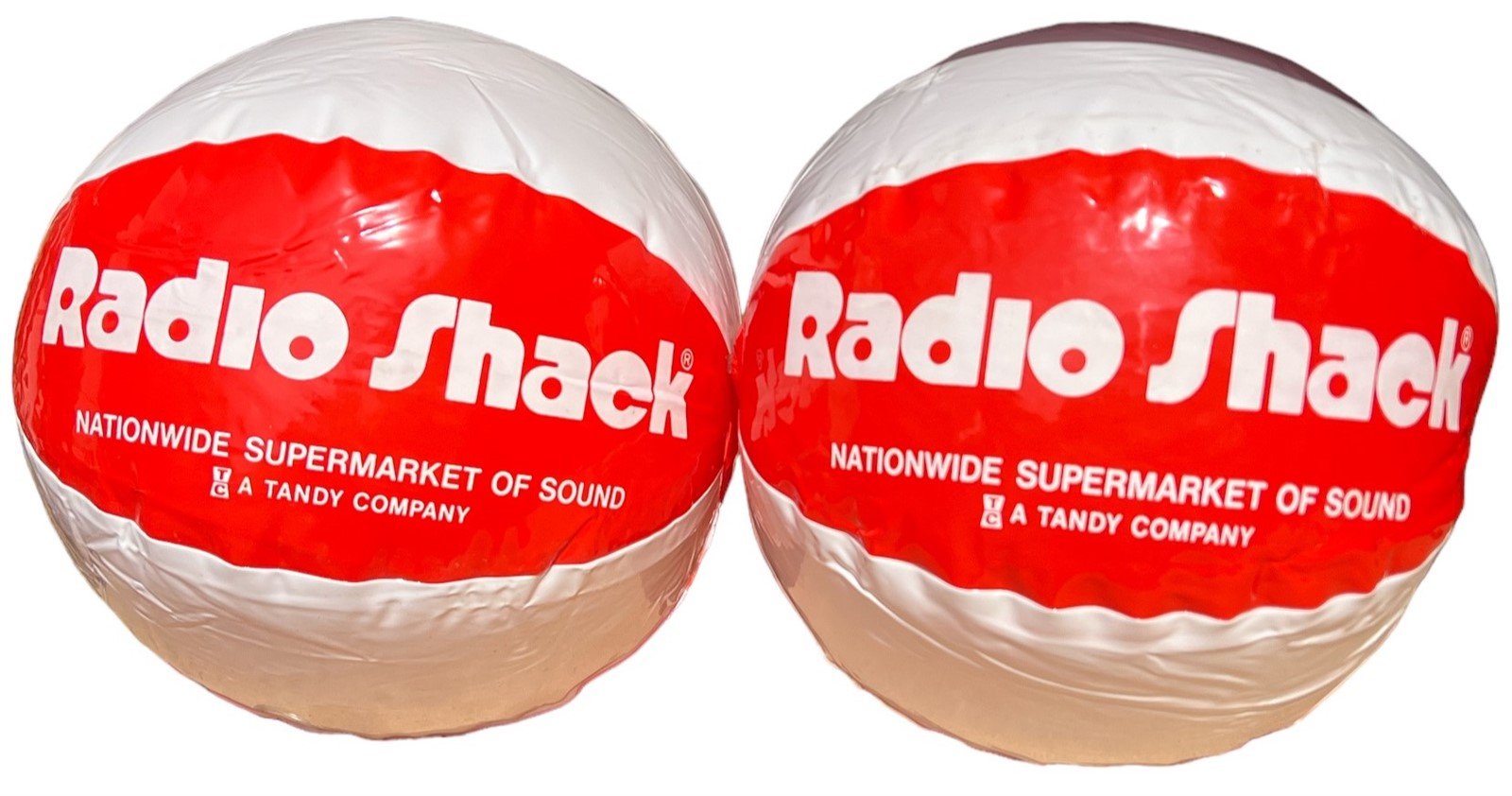 Radio Shack Beach Ball Vintage Red White 12" Diameter Set of 2