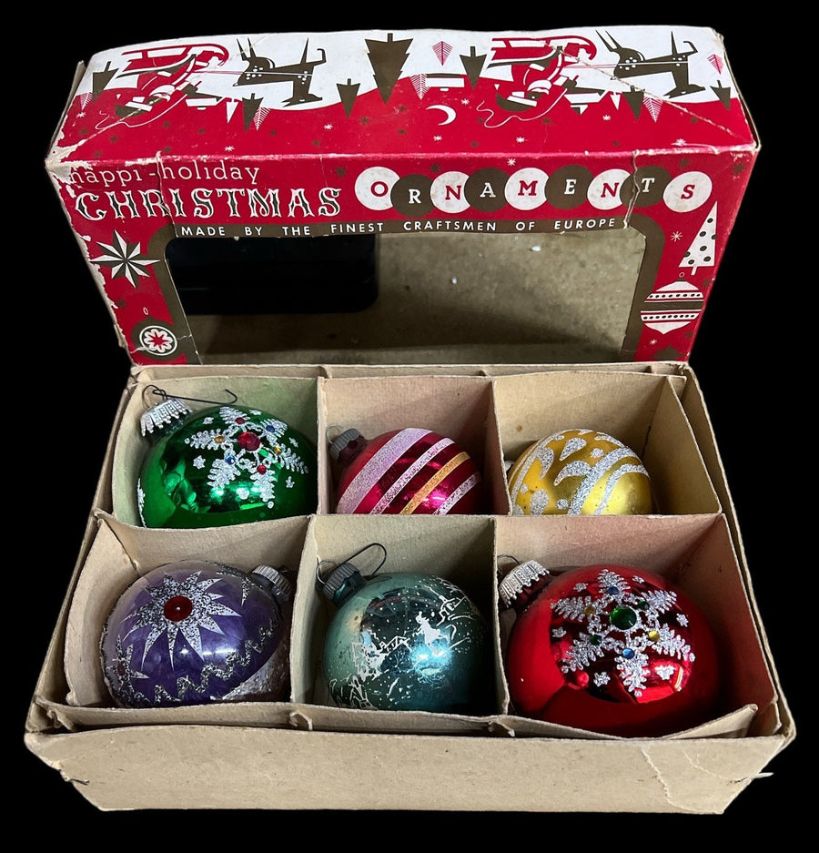 Christmas Ornaments Antique Happi-Holiday Vintage Hand-Made Glass Set of 6