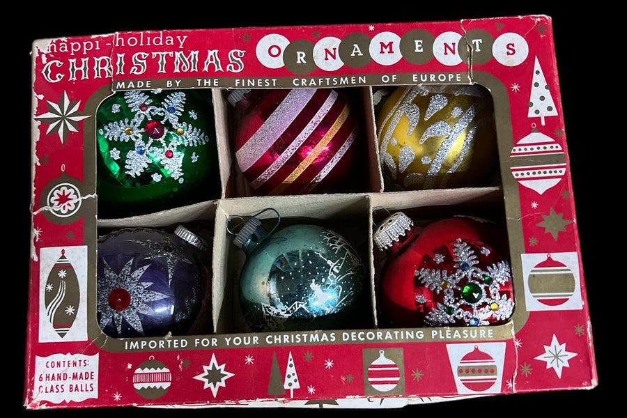 Christmas Ornaments Antique Happi-Holiday Vintage Hand-Made Glass Set of 6