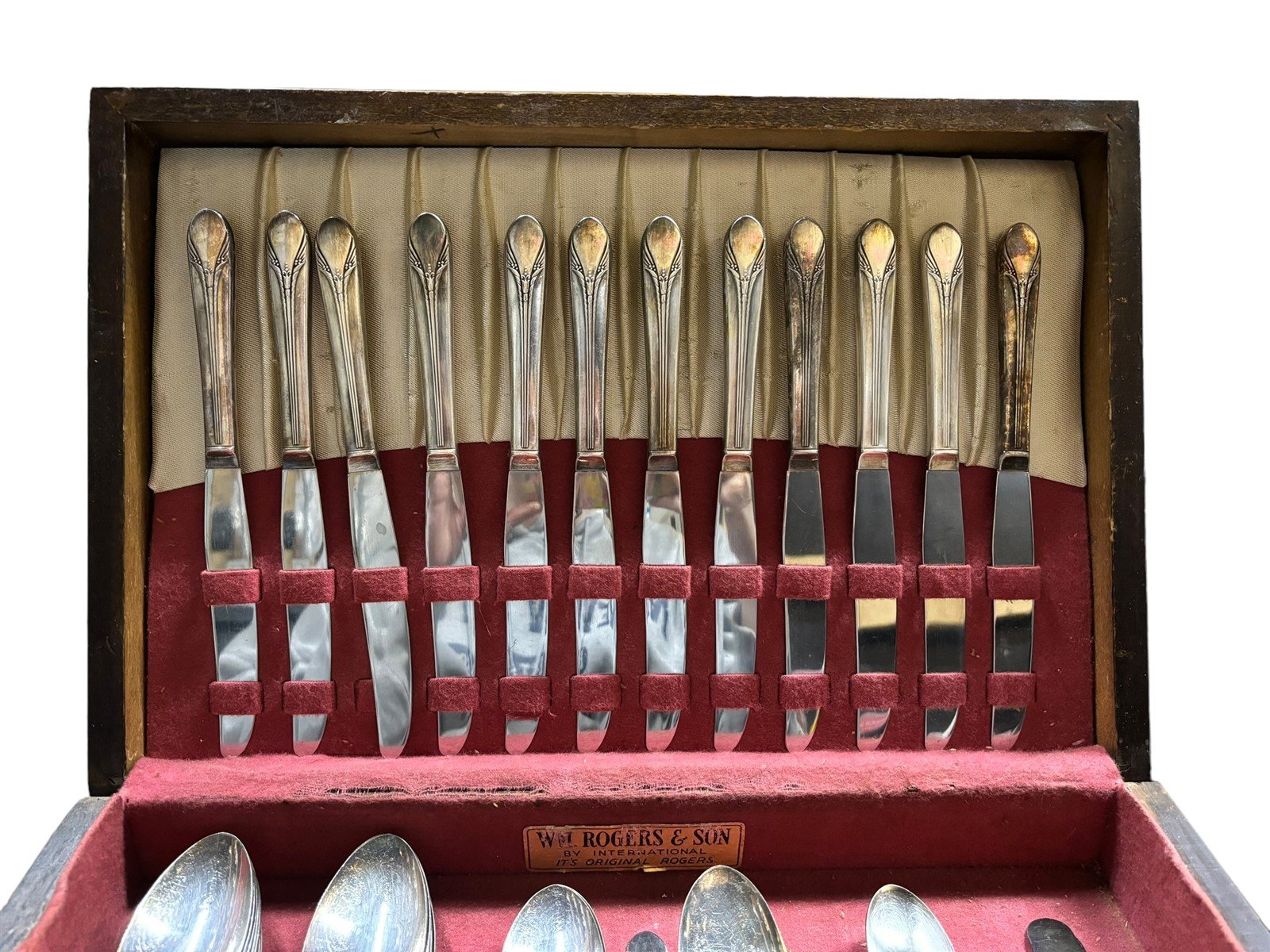 Flatware WM. A Rogers Inheritance Stainless Cutlery Dining Set Wooden Case 59 pc