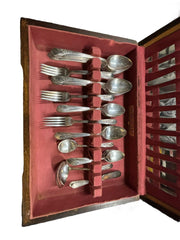 Flatware WM. A Rogers Inheritance Stainless Cutlery Dining Set Wooden Case 59 pc