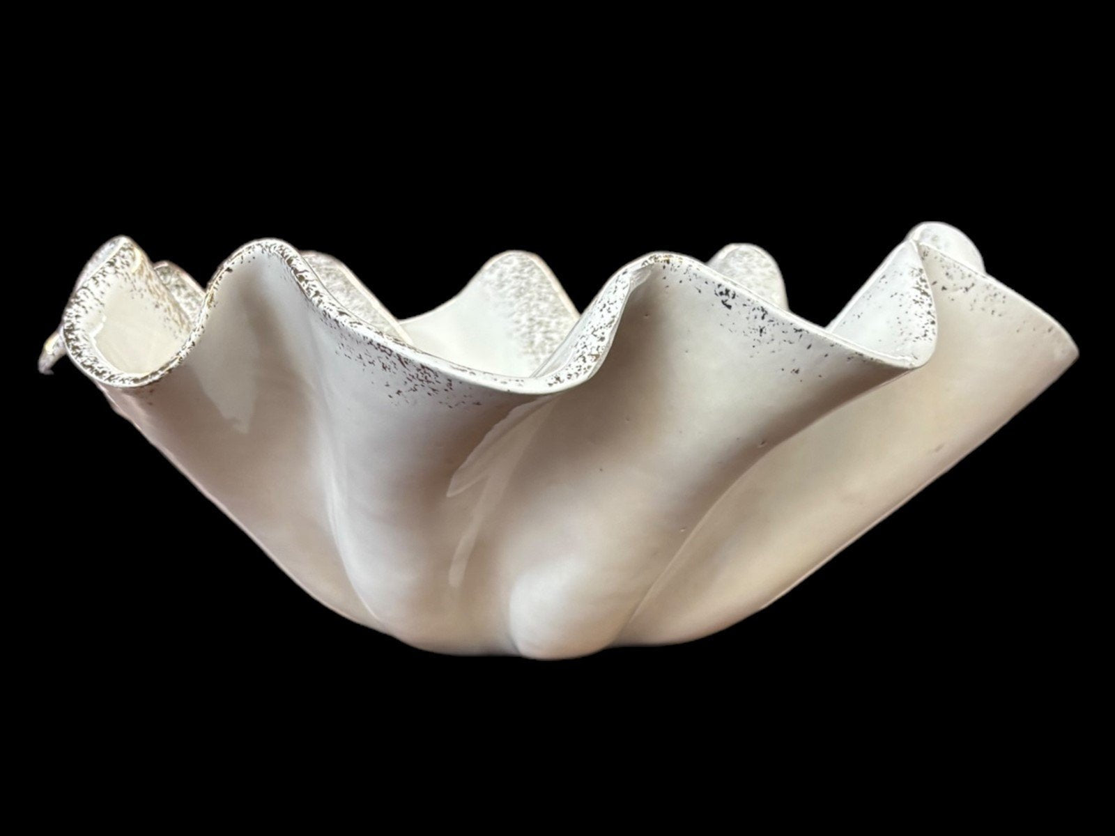 White Ruffle Decorative Bowl With Gold Speckles Beautiful Vintage Bowl