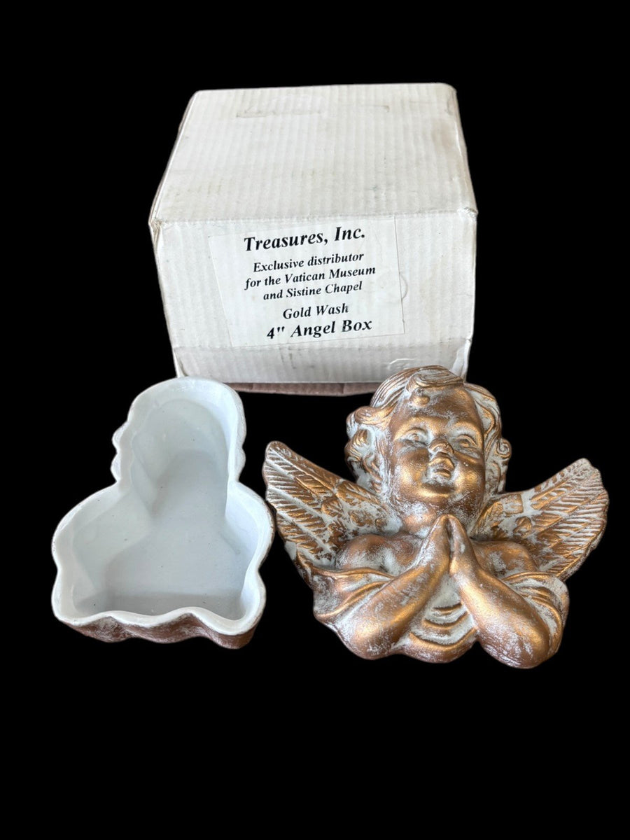 Angel Cherub Trinket Box Treasures, Inc. Gold Wash 4'' Angel Box