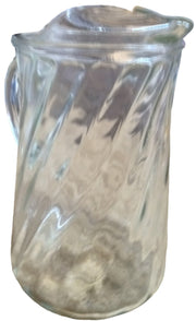 Glass Pitcher Antique Swirl Design Vintage Ice Lip 1960s 9" High