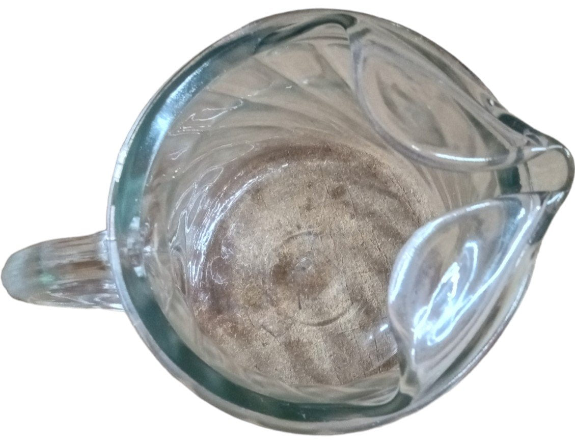 Glass Pitcher Antique Swirl Design Vintage Ice Lip 1960s 9" High