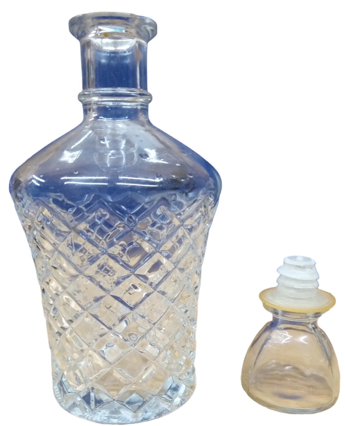 Diamond Cut Antique Round Decanter Vintage Glass 1970s