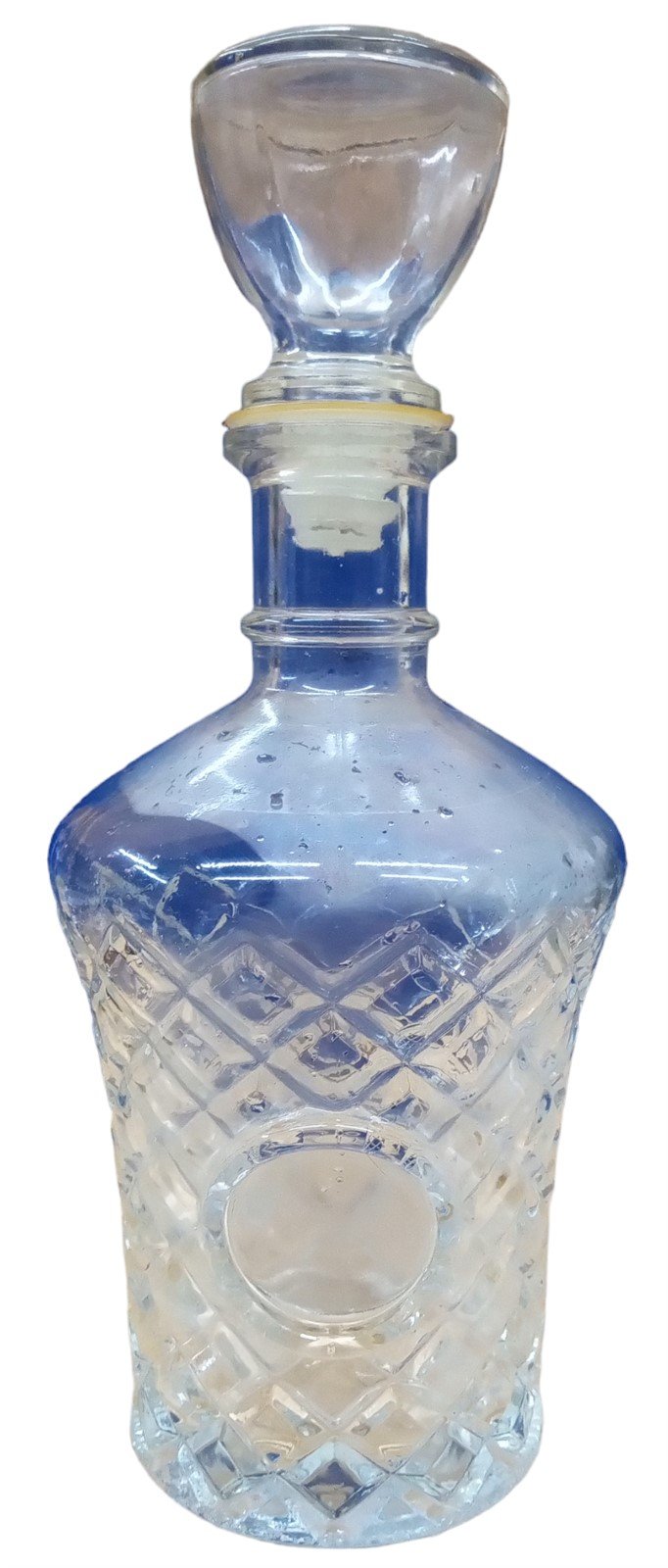 Diamond Cut Antique Round Decanter Vintage Glass 1970s