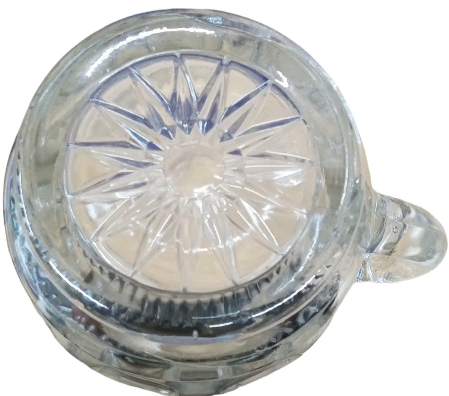 Glass Pitcher Antique Thumbprint Sawtooth Design Vintage Starburst Design