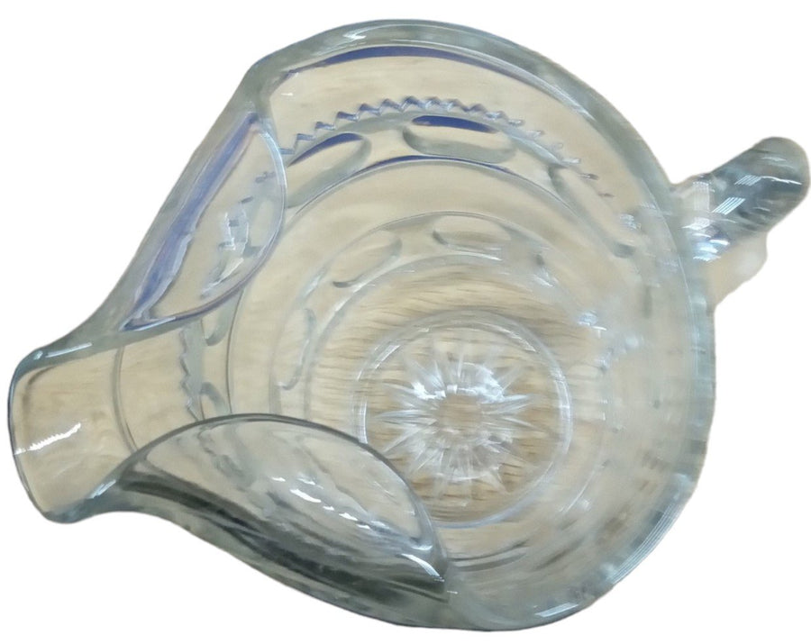 Glass Pitcher Antique Thumbprint Sawtooth Design Vintage Starburst Design