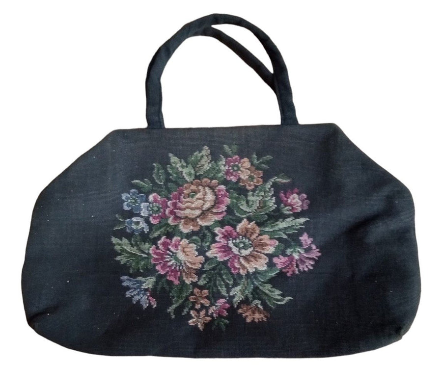 Betsy Ross Black Tapestry Bag Vintage Collectible Fashion Accessory Floral